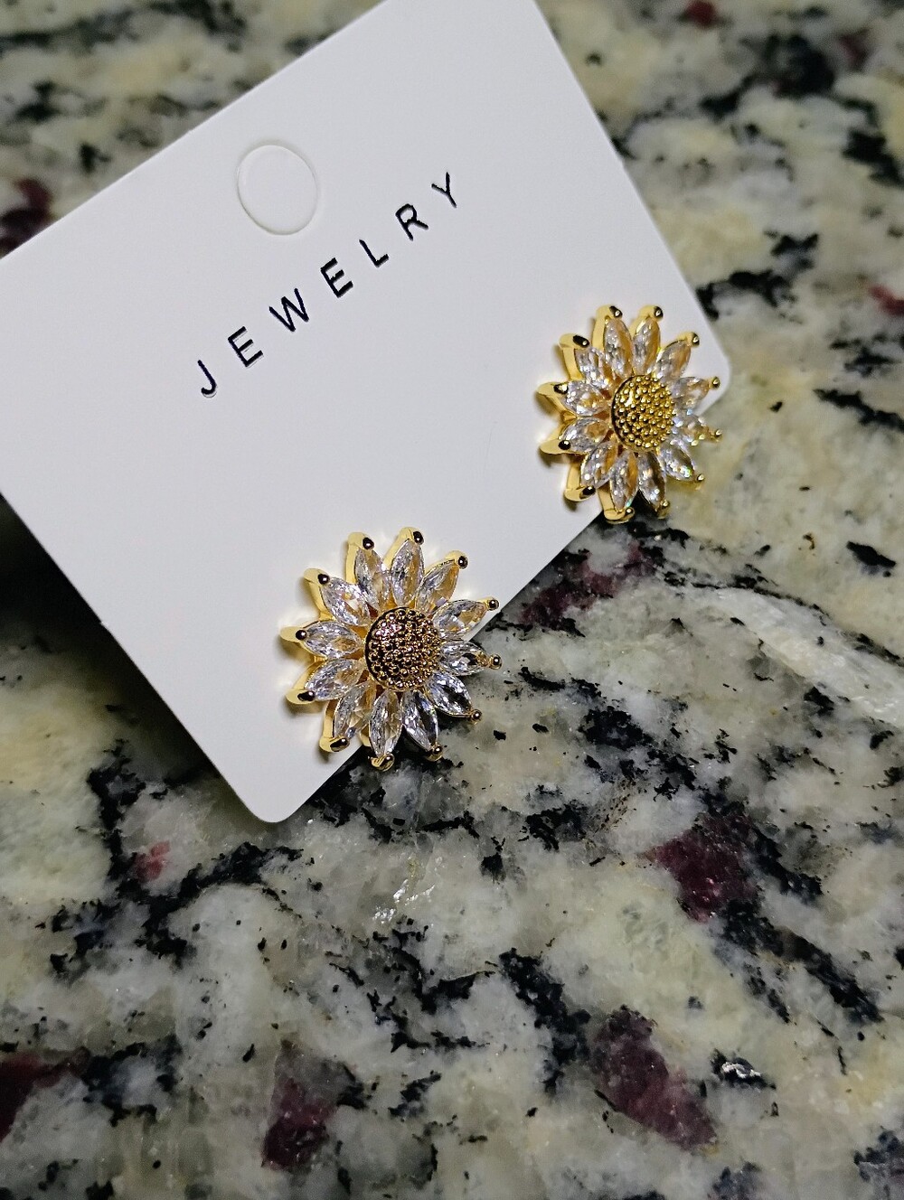New Gold Tone Sunflower Crystal Stud Earrings